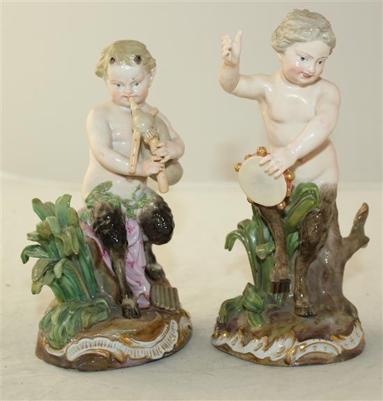 A pair of Meissen figures of fauns, 19th century, slight restorations